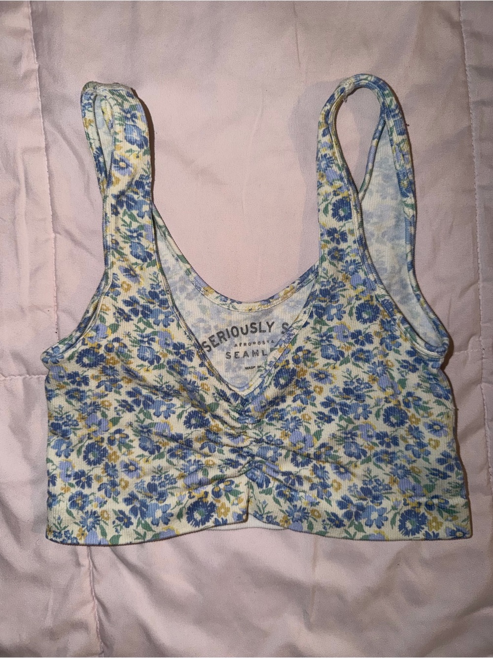Aeropostale Blue & Yellow Floral Ruched Bralette